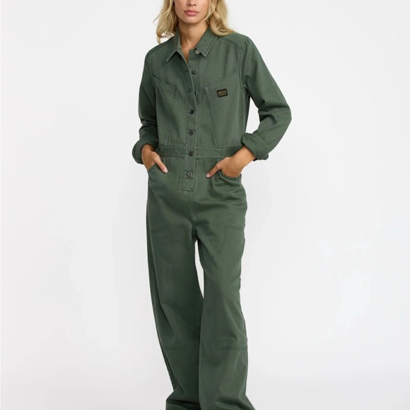 RVCA Green Button-Up Coverall jumpsuit - Picture 8 of 9